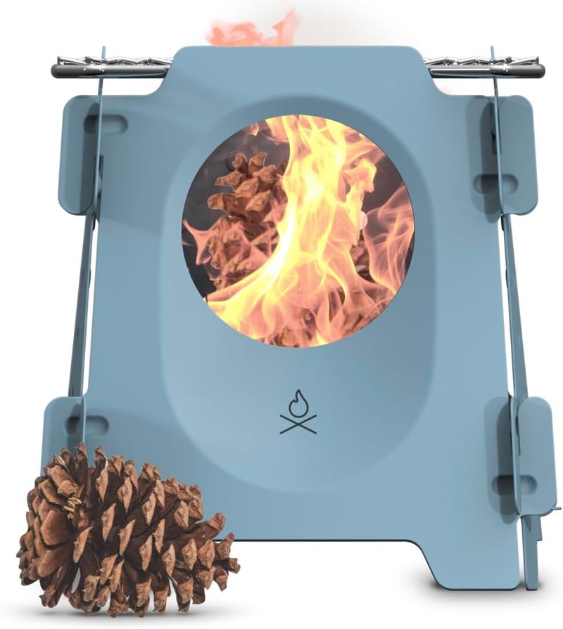 Ã¼berleben | Stöker Wood Burning Camping Stove – 18oz Flatpack Stainless Steel Wood Stove for Backpacking, Hiking & Outdoor Cooking – Portable, Folding Camping Essentials (Smokey Blue) - Image 1